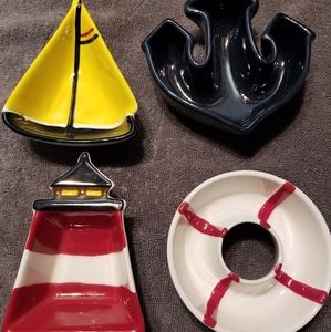 Nautical serving snack/dip ceramic dishes set of four. New